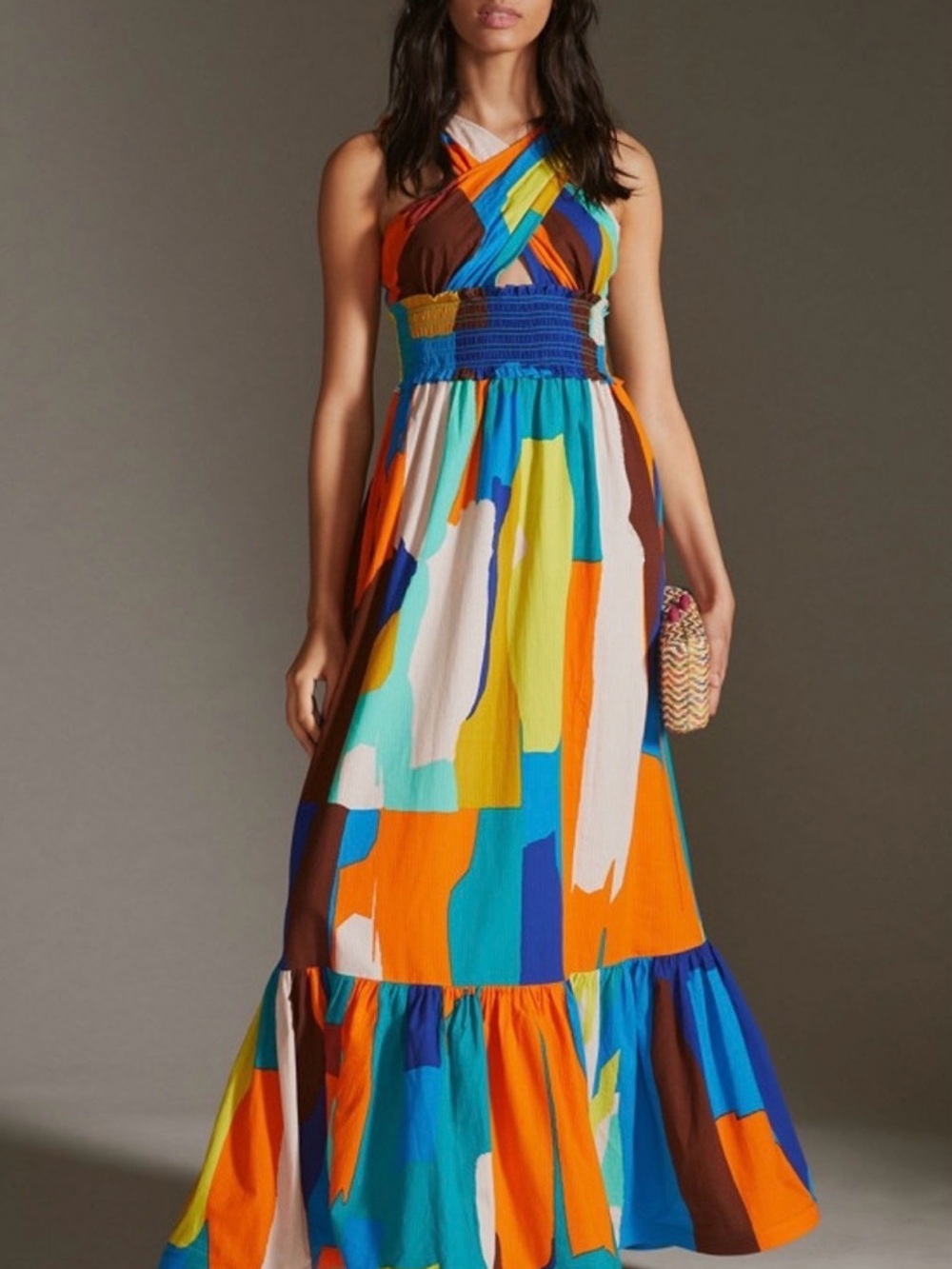 NWT Multicolor Abstract Halter Maxi Dress
